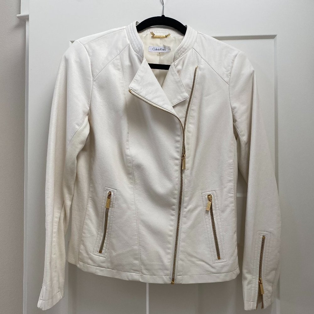 Calvin Klein White Leather Jacket Size Small